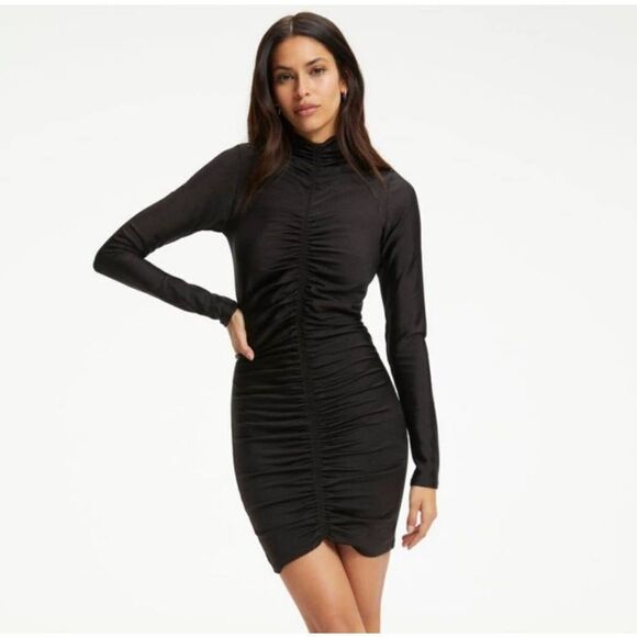 GOOD American High Shine Compression Ruched Mini Dress Sz 2 or M - Picture 2 of 13